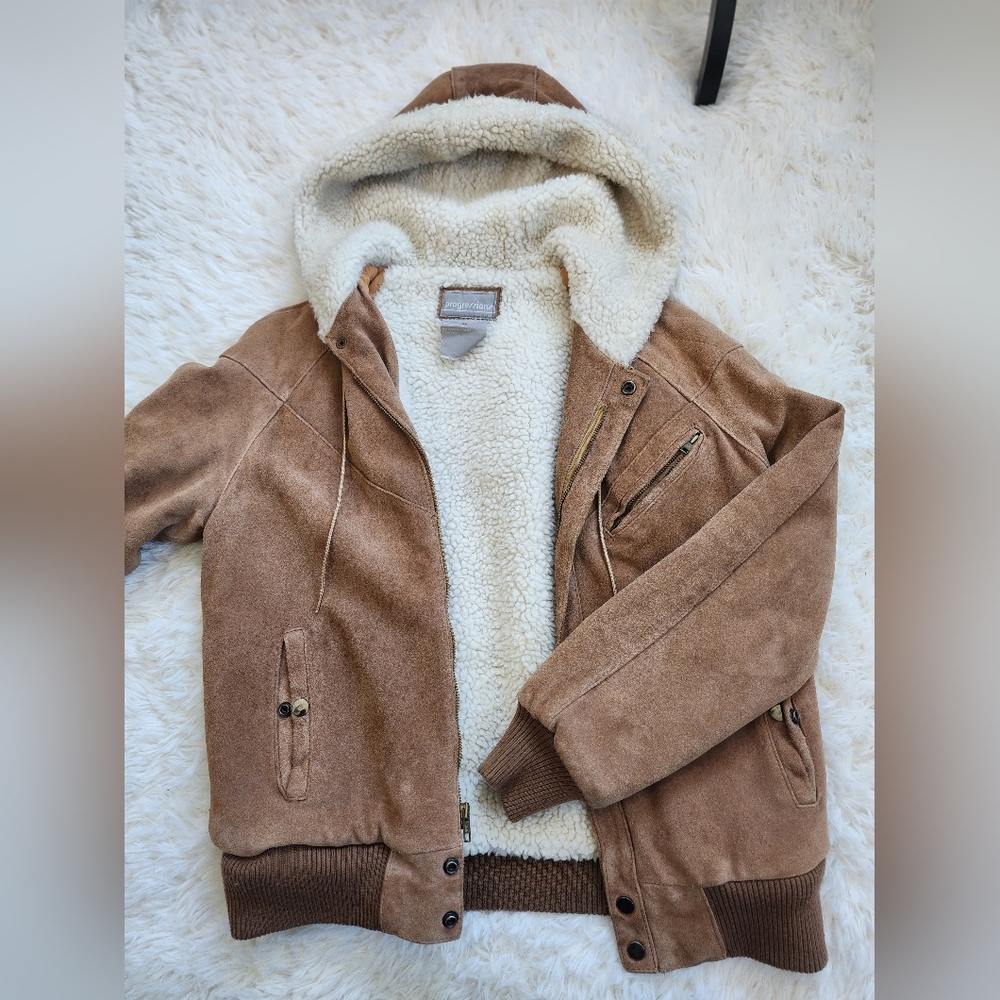 Great Condition Womens Shearling Lined Tan Leather Jacket size 36 - Picture 7 of 12
